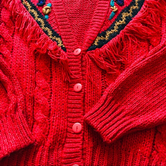 Stefano World Wide Large Red Fringe Cardigan - Picture 4 of 5